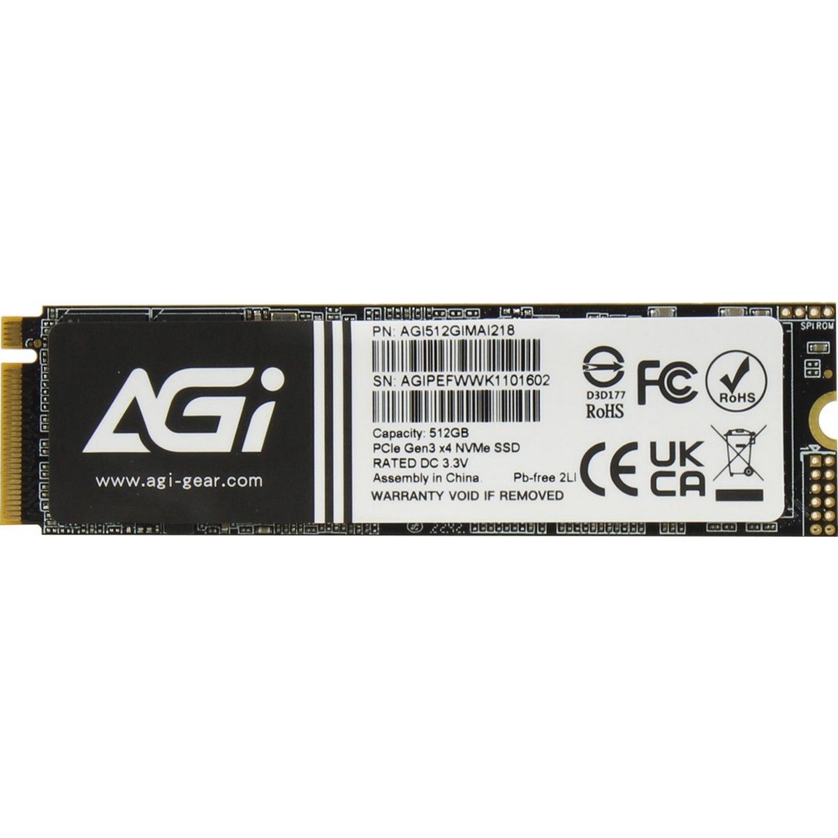 Твердотельный накопитель SSD AGI M.2 2280 512GB  AI218 Client SSD  PCIe Gen3x4 with NVMe, 3080/2200,