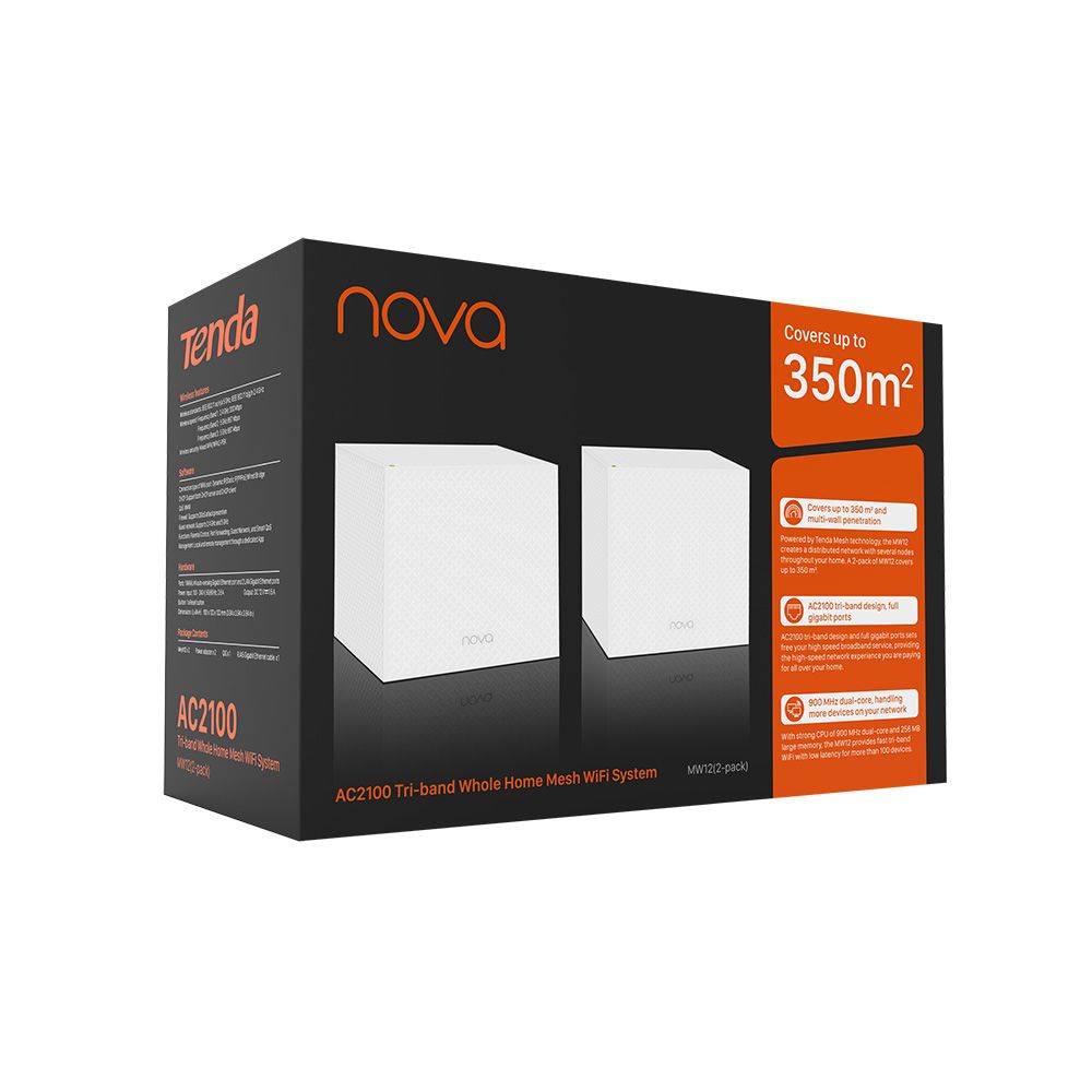 Бесшовный Mesh роутер Tenda MW12 (MW12(2-PACK)) AC2100 10/100/1000BASE-TX белый (упак.:2шт)
