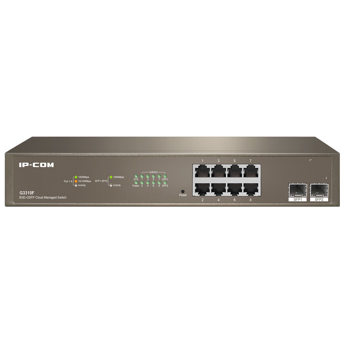 Коммутатор IP-Com G3310F (L2) 8x1Гбит/с 2xКомбо(1000BASE-T/SFP) 2SFP управляемый
