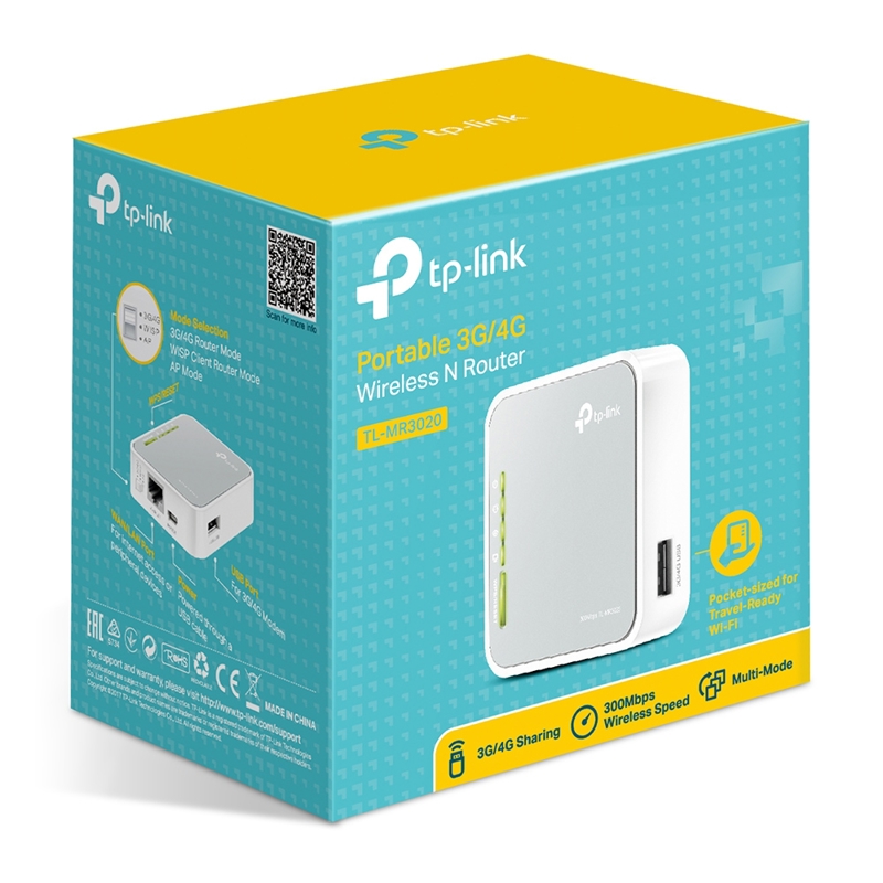 Роутер беспроводной TP-Link TL-MR3020 N300 10/100BASE-TX/4G ready белый