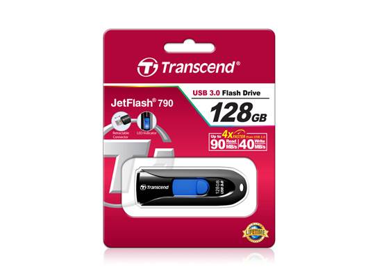 Флеш Диск Transcend 128Gb Jetflash 790 TS128GJF790K USB3.0 черный/синий