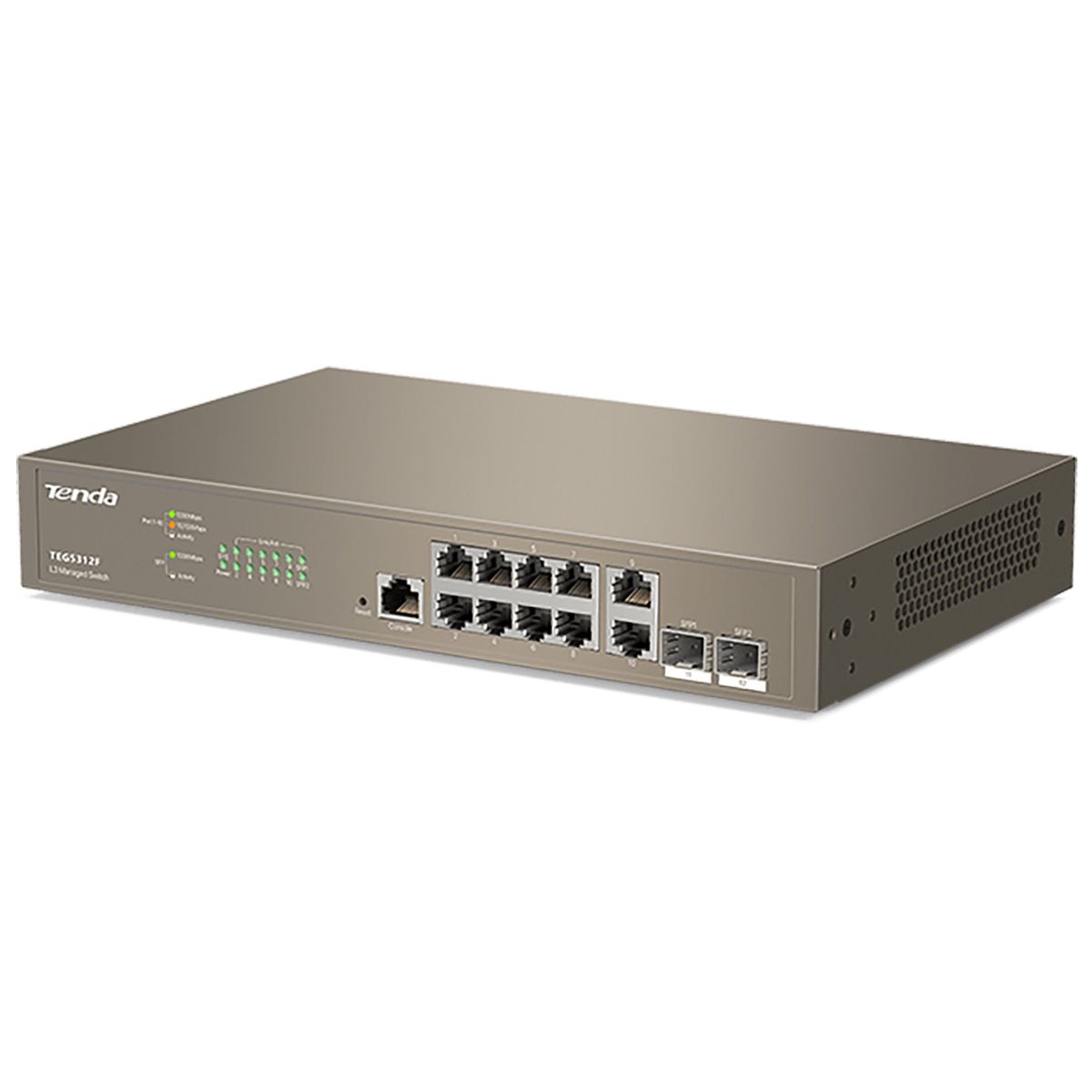 Коммутатор Tenda TEG5312F Управляемый коммутатор L3, 12 портов 10х1 Гбит/с, Base-X SFP 2х1 Гбит/с, н