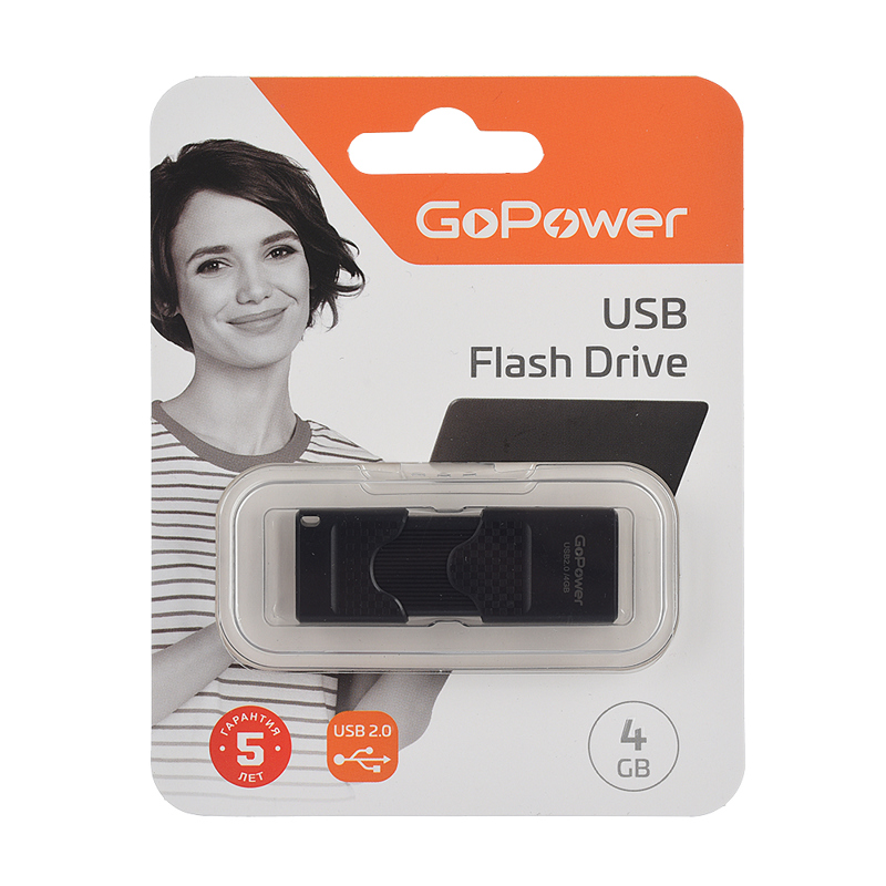 Флеш-накопитель GoPower SLIDER 4GB USB2.0 пластик черный матовый