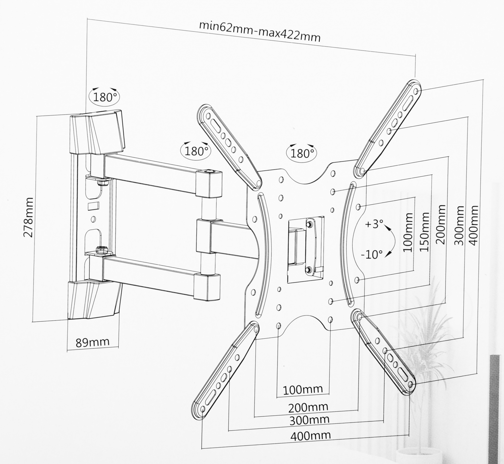 Кронштейн для телевизора Ultramounts UM904 черный 32"-55" макс.30кг настенный поворотно-выдвижной и 