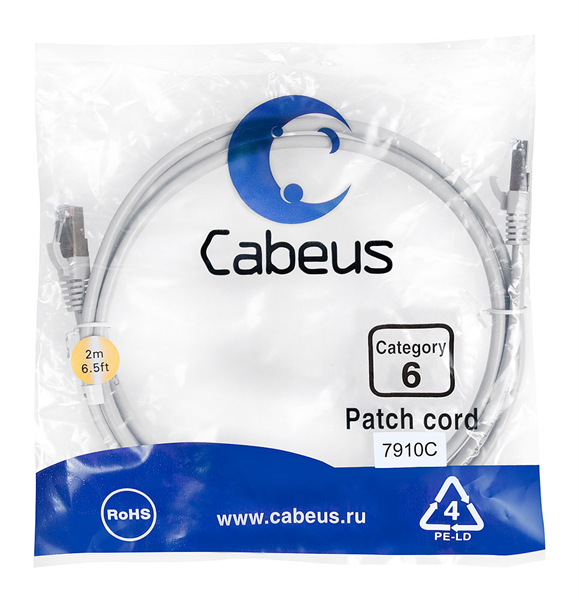 Патч корд Cabeus PC-FTP-RJ45-Cat.6-2m-LSZH Патч-корд F/UTP, категория 6, 2xRJ45/8p8c, экранированный