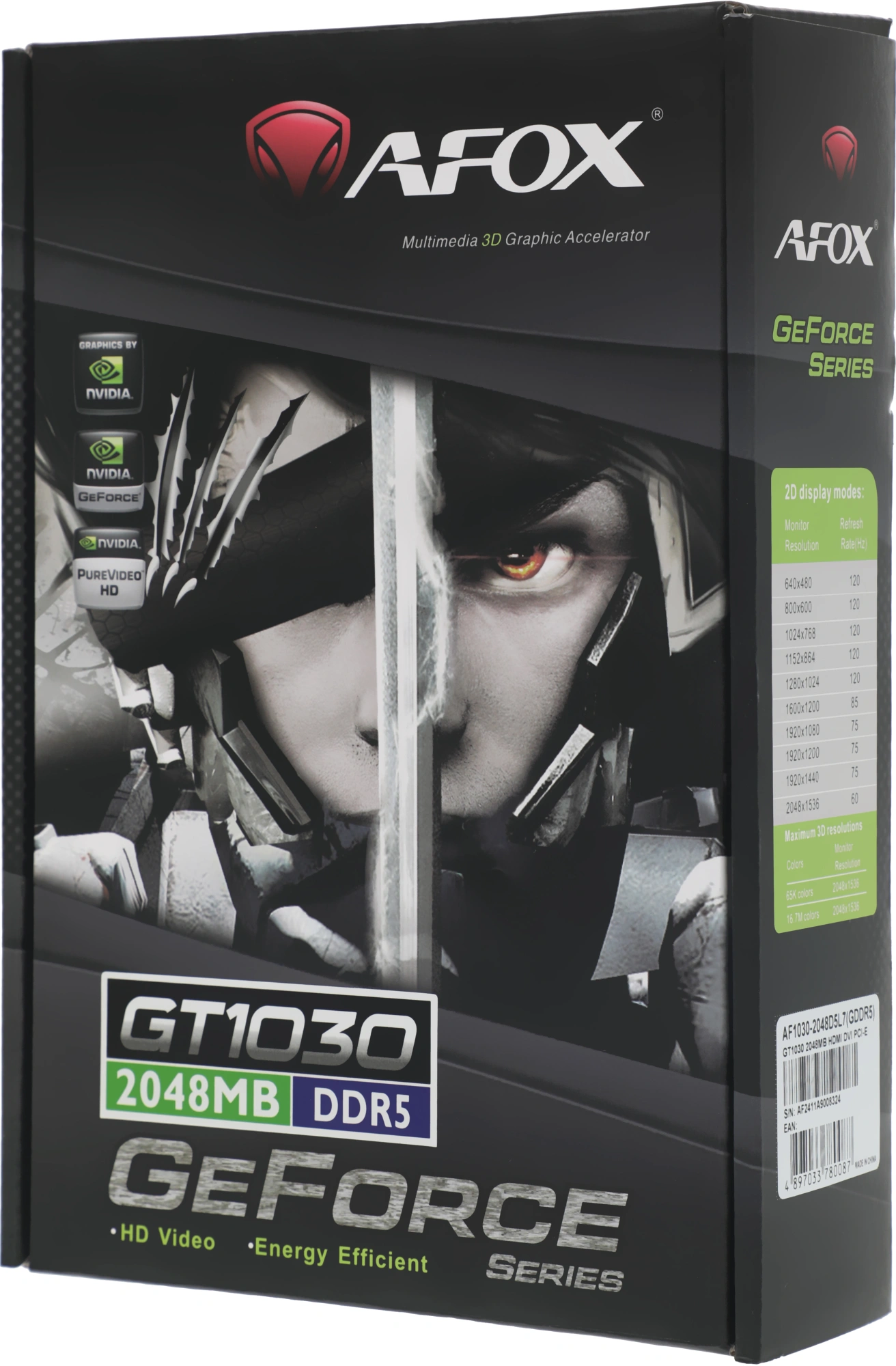 Видеокарта Afox PCI-E 3.0 AF1030-2048D5L7 NVIDIA GeForce GT 1030 2Gb 64bit GDDR5 1228/6000 DVIx1 HDM