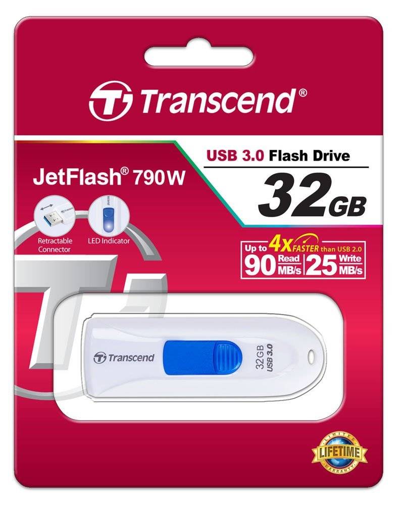Флеш Диск Transcend 32Gb Jetflash 790 TS32GJF790W USB3.0 белый